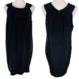Adrienne Vittadini Silk Dress 12 Black Sleeveless Drape Neck